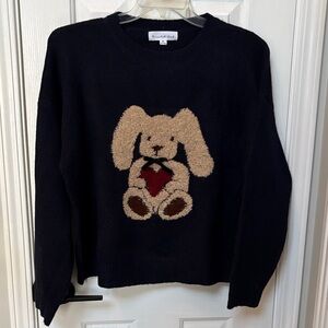 Charming Black Sweater with Bunny Valentine Design